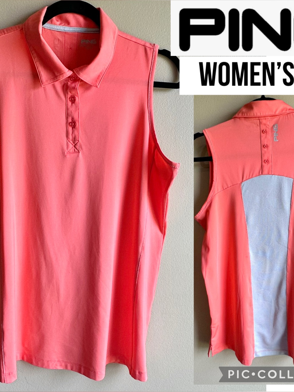 Ping Women’s Polo Golf Orange Melon Sensor Cool Sleeveless Shirt Size Xl